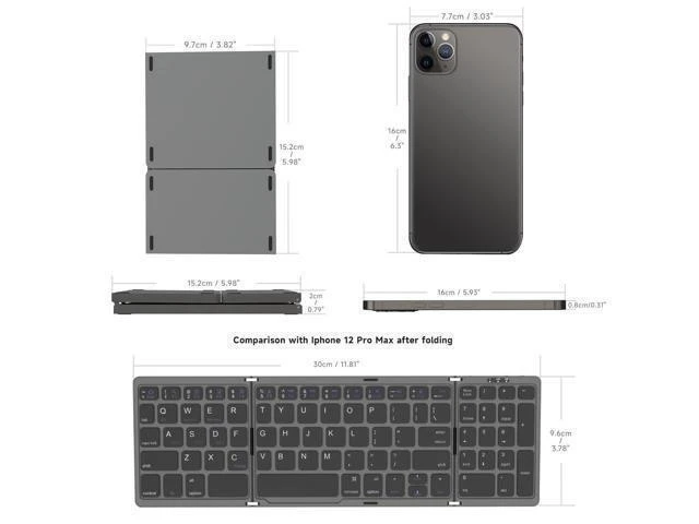 Alt view image 9 of 10 - BRIMFORD Foldable Bluetooth Keyboard, Foldable Wireless Portable Keyboard with Numeric Keypad, USB-C Rechargeable Travel Keyboard for Laptop,Tablet,iPad,Smartphone(Black)