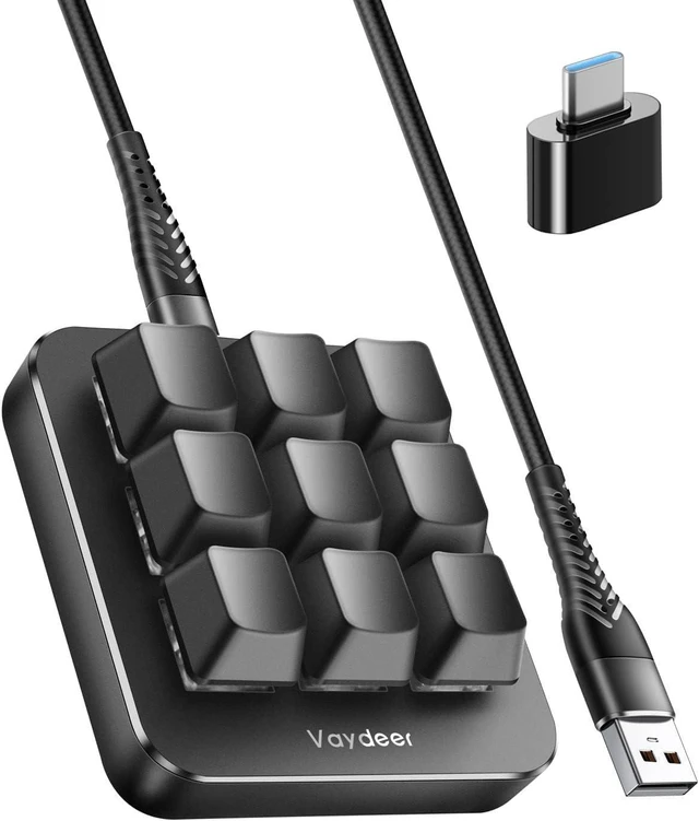 Alt view image 8 of 14 - Vaydeer One-Handed Mechanical Keyboard Support NKRO, Hotkeys, One-Click Start,9 Fully Programmable Keys with Floating Window and Macro Multifunctional Keypad for iOS,Windows, Gift Idea for Him/Her