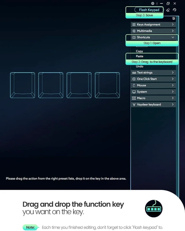 Alt view image 11 of 14 - VAYDEER 4 Fully Programmable Keys with Floating Window and Macro Multifunctional Keypad, One-Handed Mechanical Keyboard Support NKRO, Hotkeys, One-Click Start, Compatible with iOS,Windows