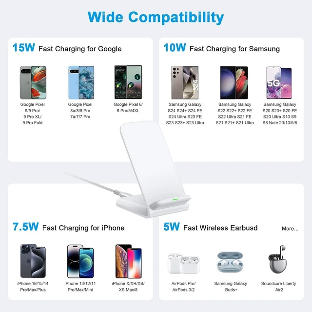 Alt view image 9 of 14 - Pixel Fast Wireless Charger 15W Wireless Charging Stand for Google Pixel 10 Pro XL Fold 9a 9 Pro XL 8a 8 Pro 7a 7 Pro 6 Pro Android Phone Wireless Charger Stand for Galaxy S25 Ultra S24 S23