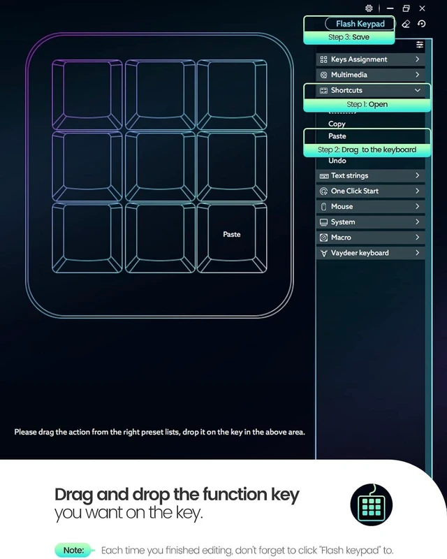 Alt view image 11 of 14 - Vaydeer One-Handed Mechanical Keyboard Support NKRO, Hotkeys, One-Click Start,9 Fully Programmable Keys with Floating Window and Macro Multifunctional Keypad for iOS,Windows, Gift Idea for Him/Her
