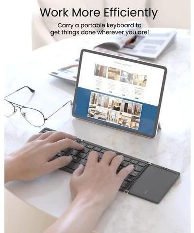 Alt view image 9 of 10 - Artciety Foldable Bluetooth Keyboard, Folding Portable Wireless Keyboard with touchpad,Travel pocket Keyboard for IOS Android Windows Mac Smartphone Tablet & Laptop, Sync Up to 3 Devices, Black