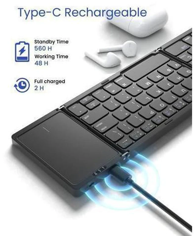 Alt view image 10 of 10 - Artciety Foldable Bluetooth Keyboard, Folding Portable Wireless Keyboard with touchpad,Travel pocket Keyboard for IOS Android Windows Mac Smartphone Tablet & Laptop, Sync Up to 3 Devices, Black