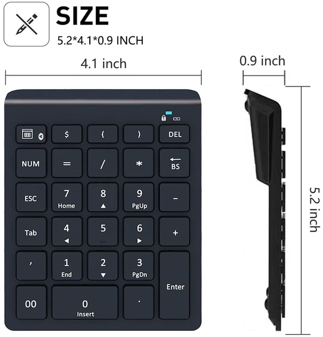 Alt view image 14 of 14 - Bluetooth Number Pad for Laptop, Wireless Numeric keypad, 28 Keys Numpad Number Keypad Bluetooth 10 Keys Number Pad for Laptop, MacBook Air/Pro, iMac, Surface Pro, etc