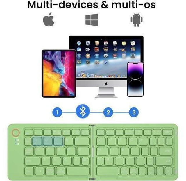 Alt view image 14 of 14 - Mini Foldable Bluetooth Keyboard - Portable Wireless Full Size Keyboard (Sync Up to 3 Devices), Ultra-Slim Aluminum Travel Folding Keyboard for iPhone iPad Mac Android Windows iOS (Green)