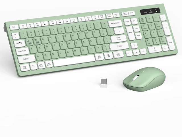 Alt view image 8 of 14 - Wireless Keyboard and Mouse Combo, 2.4G Full Size Silent Keyboard with Fn Multimedia Keys for Office and Home, 3-Level DPI Adjustable Quiet Mouse for Windows,Mac OS Desktop/Laptop/PC(Avocado Green)