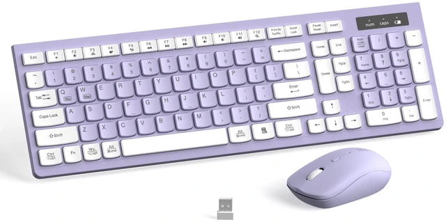 Alt view image 8 of 14 - Wireless Keyboard and Mouse Combo, Full-Sized Wireless Keyboard and Adjustable DPI Mouse, 2.4GHz USB Receiver, Silent Keyboard and Mouse for PC, Windows, MAC, Desktop, Laptop(Purple)