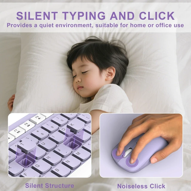 Alt view image 10 of 14 - Wireless Keyboard and Mouse Combo, Full-Sized Wireless Keyboard and Adjustable DPI Mouse, 2.4GHz USB Receiver, Silent Keyboard and Mouse for PC, Windows, MAC, Desktop, Laptop(Purple)