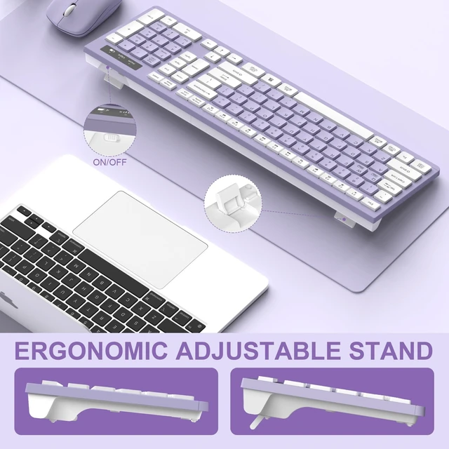 Alt view image 11 of 14 - Wireless Keyboard and Mouse Combo, Full-Sized Wireless Keyboard and Adjustable DPI Mouse, 2.4GHz USB Receiver, Silent Keyboard and Mouse for PC, Windows, MAC, Desktop, Laptop(Purple)