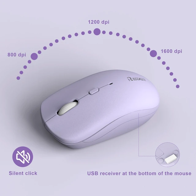 Alt view image 14 of 14 - Wireless Keyboard and Mouse Combo, Full-Sized Wireless Keyboard and Adjustable DPI Mouse, 2.4GHz USB Receiver, Silent Keyboard and Mouse for PC, Windows, MAC, Desktop, Laptop(Purple)