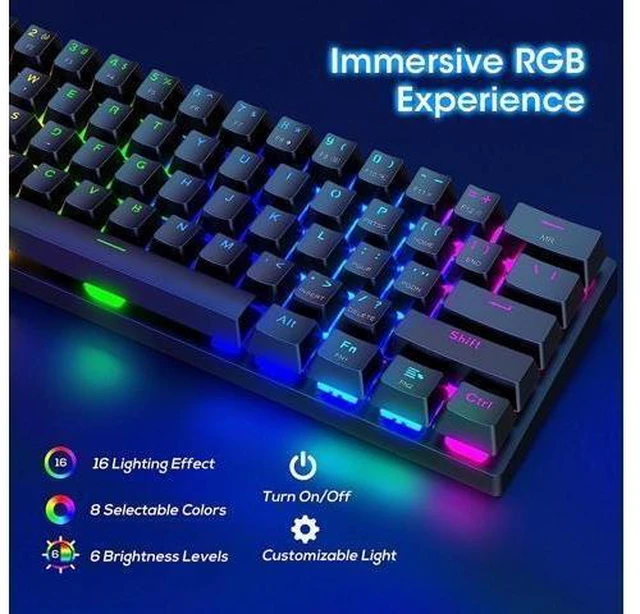 Alt view image 11 of 14 - 60% Wireless Mechanical Keyboard, 2.4G/Type-C/Bluetooth Keyboard with RGB Backlit, Clicky Blue Switch, 61 Keys Mini Office Wired Gaming Keyboard for iPad Mac Windows Xbox Gamer, Easy to Carry on Trip