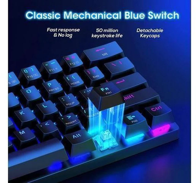 Alt view image 12 of 14 - 60% Wireless Mechanical Keyboard, 2.4G/Type-C/Bluetooth Keyboard with RGB Backlit, Clicky Blue Switch, 61 Keys Mini Office Wired Gaming Keyboard for iPad Mac Windows Xbox Gamer, Easy to Carry on Trip