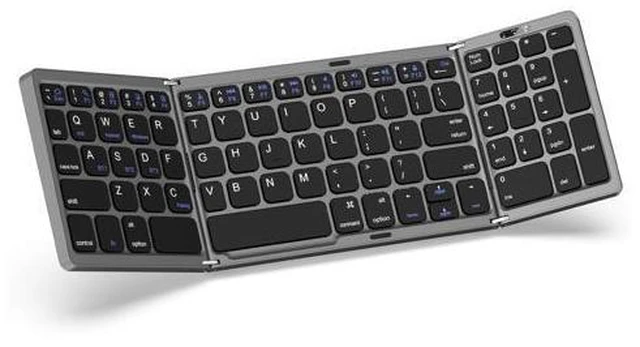 Alt view image 6 of 10 - MoKo Foldable Bluetooth Keyboard, Multi-Device Folding Wireless Keyboard with Number Pad, Portable Keyboard for Laptop Tablet Phone, USB-C Rechargeable Travel Keyboard for Windows iOS Android, Gray