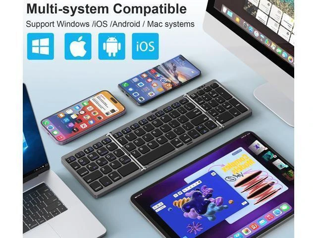 Alt view image 8 of 10 - MoKo Foldable Bluetooth Keyboard, Multi-Device Folding Wireless Keyboard with Number Pad, Portable Keyboard for Laptop Tablet Phone, USB-C Rechargeable Travel Keyboard for Windows iOS Android, Gray
