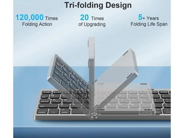 Alt view image 9 of 10 - MoKo Foldable Bluetooth Keyboard, Multi-Device Folding Wireless Keyboard with Number Pad, Portable Keyboard for Laptop Tablet Phone, USB-C Rechargeable Travel Keyboard for Windows iOS Android, Gray