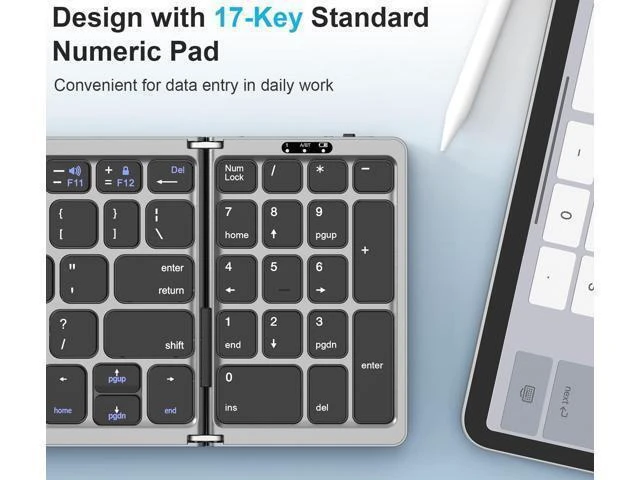 Alt view image 10 of 10 - MoKo Foldable Bluetooth Keyboard, Multi-Device Folding Wireless Keyboard with Number Pad, Portable Keyboard for Laptop Tablet Phone, USB-C Rechargeable Travel Keyboard for Windows iOS Android, Gray