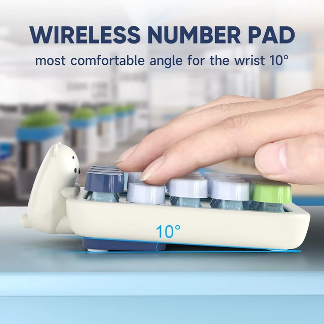 Alt view image 11 of 14 - Wireless Number Pad with Bear - Mixed Blue Numeric Keypad 18 Keys 2.4G Round Keycap Colorful Extensions Cute Numpad, Portable Accounting Financial Retro Numpad 10 Key for Laptop/PC/Notebook