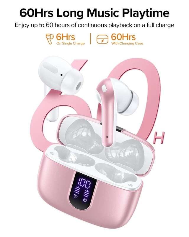 Alt view image 9 of 12 - Bluetooth Headphones True Wireless Earbuds 60H Playback LED Power Display Earphones with Wireless Charging Case IPX5 Waterproof in-Ear Ear buds with Mic for TV Smart Phone Laptop Computer Sports