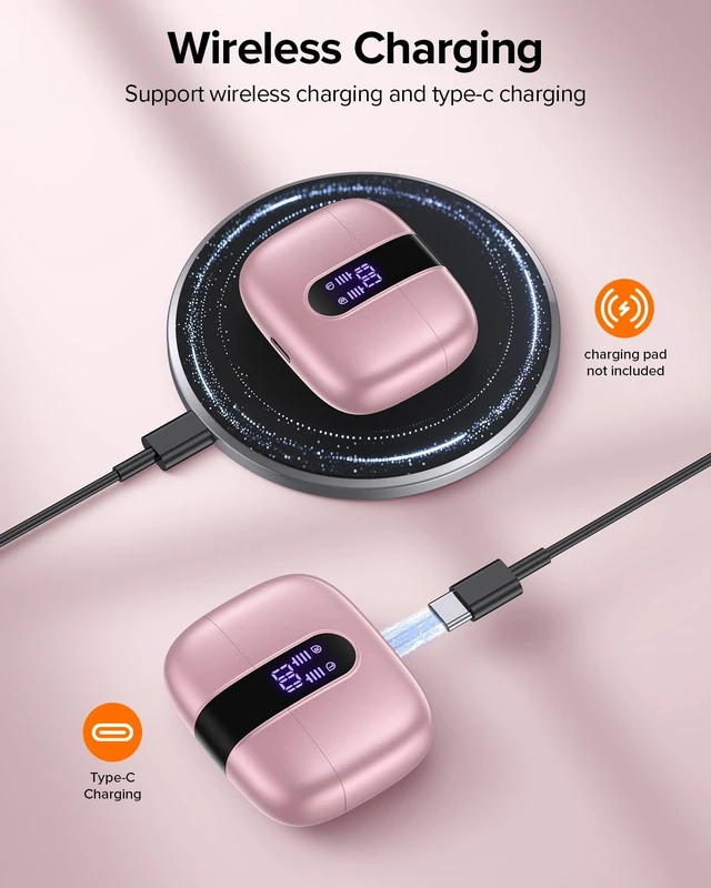 Alt view image 11 of 12 - Bluetooth Headphones True Wireless Earbuds 60H Playback LED Power Display Earphones with Wireless Charging Case IPX5 Waterproof in-Ear Ear buds with Mic for TV Smart Phone Laptop Computer Sports