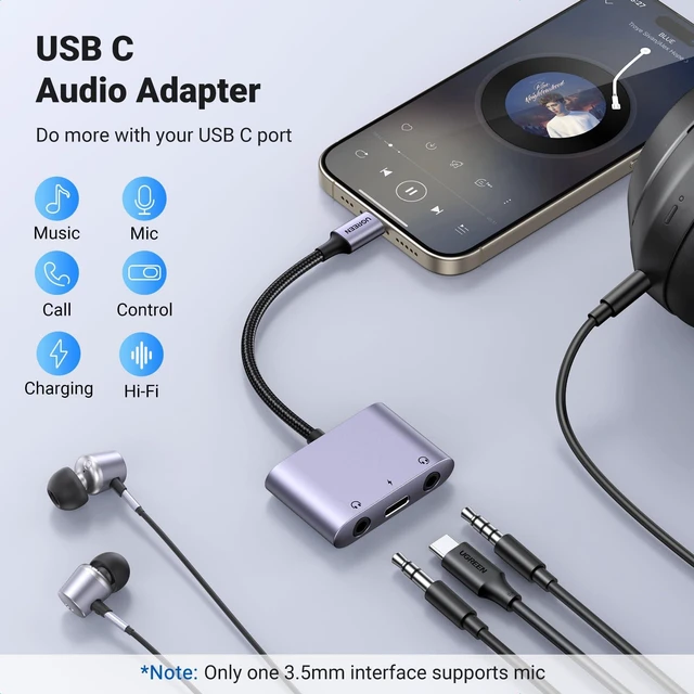Alt view image 9 of 14 - USB C to 3.5mm Audio Adapter 3 in 1 Charger and Headphone Splitter USB C to Aux Dual Headphone Jack with PD 60W Fast Charge Cable for iPhone 17/16 Pro Max, Galaxy S25/24 Ultra, Pixel 10, iPad