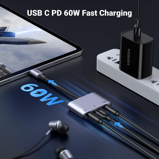 Alt view image 11 of 14 - USB C to 3.5mm Audio Adapter 3 in 1 Charger and Headphone Splitter USB C to Aux Dual Headphone Jack with PD 60W Fast Charge Cable for iPhone 17/16 Pro Max, Galaxy S25/24 Ultra, Pixel 10, iPad