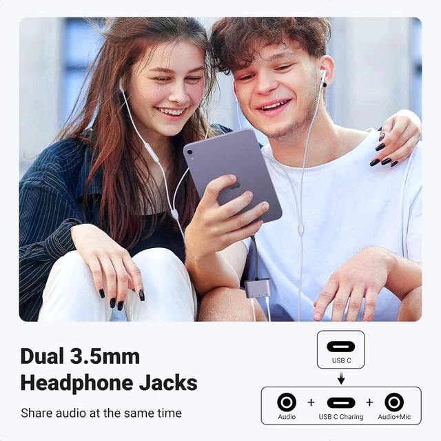 Alt view image 10 of 14 - USB C to 3.5mm Audio Adapter 3 in 1 Charger and Headphone Splitter USB C to Aux Dual Headphone Jack with PD 60W Fast Charge Cable for iPhone 17/16 Pro Max, Galaxy S25/24 Ultra, Pixel 10, iPad