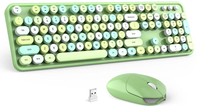 Alt view image 6 of 10 - Wireless Keyboard and Mouse Combo - GEEZER Olive Green Full-Sized Colorful Keyboard 104 Keys - USB 2.4 G Receiver Plug and Play with Round Keycap Typewriter Keyboards, for Windows, PC, Laptop, Desktop