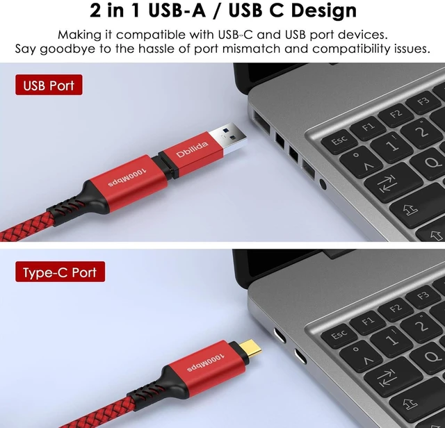 Alt view image 9 of 14 - USB C to Ethernet Cable 10 FT - 2 in 1 USB A/C to RJ45 Cable 1Gbps Braided Ethernet to USB C Cable Type C to RJ45 Ethernet for Thunderbolt 4/5 MacBook Pro/Air iPhone 16/17 XPS Galaxy S24