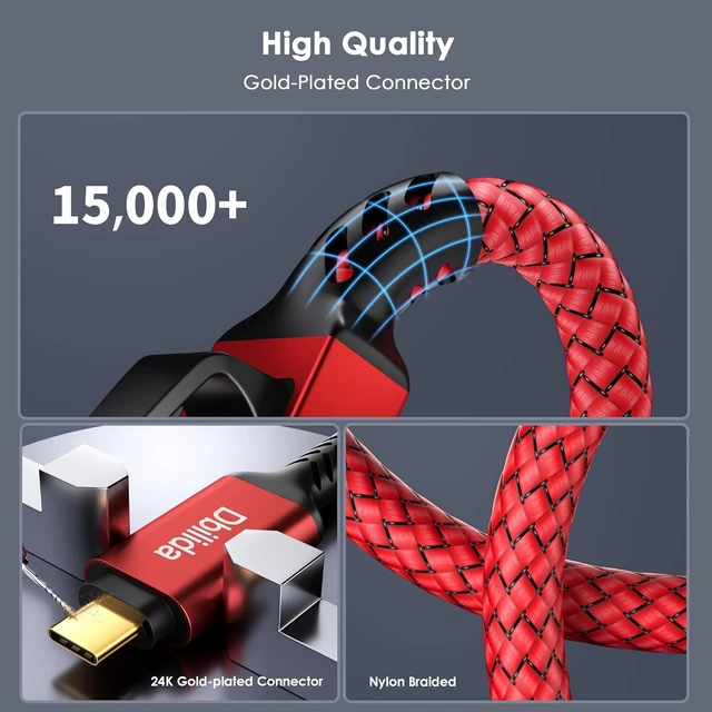 Alt view image 10 of 14 - USB C to Ethernet Cable 10 FT - 2 in 1 USB A/C to RJ45 Cable 1Gbps Braided Ethernet to USB C Cable Type C to RJ45 Ethernet for Thunderbolt 4/5 MacBook Pro/Air iPhone 16/17 XPS Galaxy S24