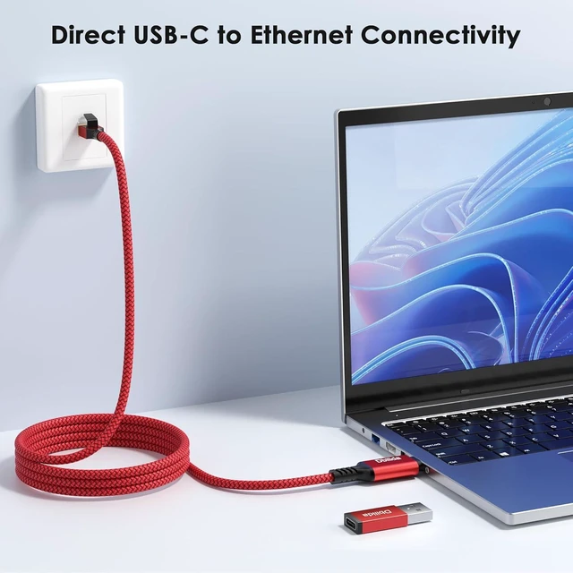 Alt view image 13 of 14 - USB C to Ethernet Cable 10 FT - 2 in 1 USB A/C to RJ45 Cable 1Gbps Braided Ethernet to USB C Cable Type C to RJ45 Ethernet for Thunderbolt 4/5 MacBook Pro/Air iPhone 16/17 XPS Galaxy S24