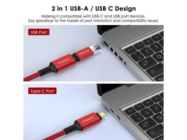 Alt view image 9 of 14 - USB C to Ethernet Cable 10 FT - 2 in 1 USB A/C to RJ45 Cable 1Gbps Braided Ethernet to USB C Cable Type C to RJ45 Ethernet for Thunderbolt 4/5 MacBook Pro/Air iPhone 16/17 XPS Galaxy S24