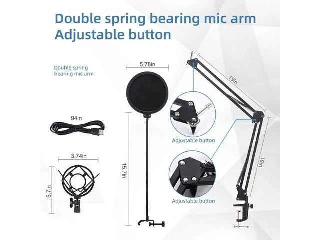 Alt view image 11 of 12 - Usb Microphone - Recording Microphone, Gaming Microphone, Pc Streaming Podcast Mic, 192Khz/24Bit Microphone, Usb Mic Kit With Sound Chipset Arm Set