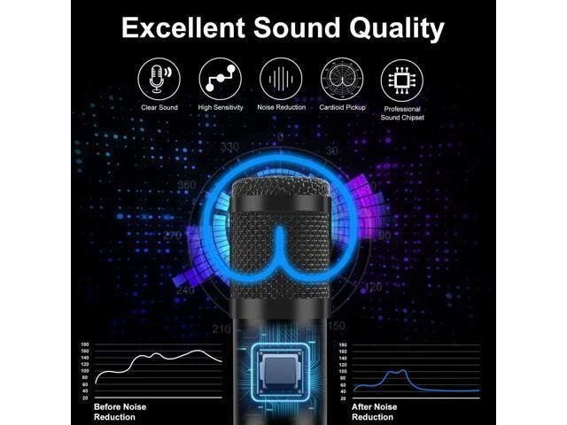 Alt view image 10 of 14 - USB Gaming Microphone Streaming Podcast PC Microphone Condenser Mic Kit with Flexible Arm for Skype Youtuber Gaming Recording Singing PS4 Computer Studio Laptop