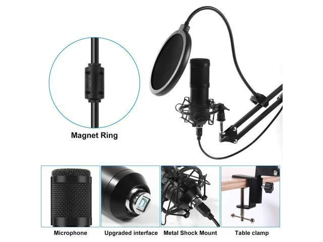 Alt view image 11 of 14 - USB Gaming Microphone Streaming Podcast PC Microphone Condenser Mic Kit with Flexible Arm for Skype Youtuber Gaming Recording Singing PS4 Computer Studio Laptop