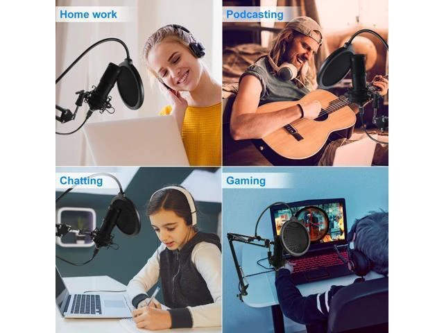Alt view image 13 of 14 - USB Gaming Microphone Streaming Podcast PC Microphone Condenser Mic Kit with Flexible Arm for Skype Youtuber Gaming Recording Singing PS4 Computer Studio Laptop