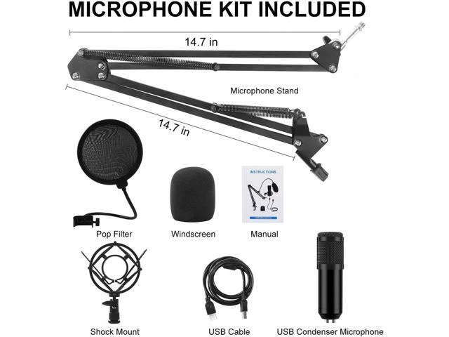 Alt view image 14 of 14 - USB Gaming Microphone Streaming Podcast PC Microphone Condenser Mic Kit with Flexible Arm for Skype Youtuber Gaming Recording Singing PS4 Computer Studio Laptop