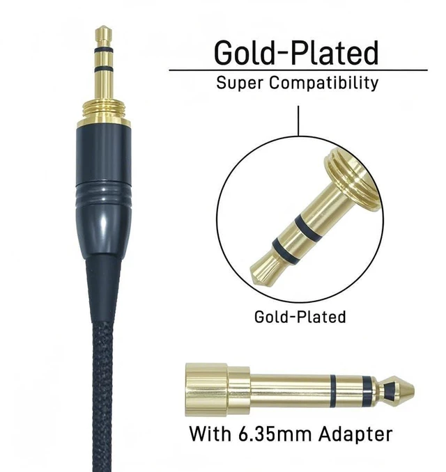 Alt view image 9 of 14 - Braided Coiled Female Mini XLR to 3.5mm 1/4 Stereo Audio TRS Plug Headphone Replacement Cable with 1/8" to 6.35mm Adapter - Compatible with Beyerdynamic AKG, Gold Plated, 13 Feet(4m)
