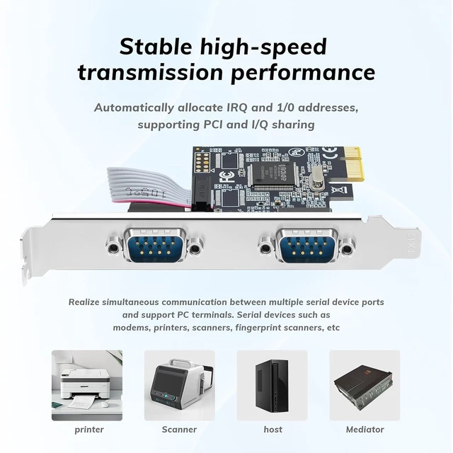 Alt view image 11 of 14 - 2-Port PCIe RS232 Serial Parallel Card - PCI Express to DB9 Expansion Card COM Port Adapter with AX9900 Chipset, Industrial Grade Gold-Plated Connector for Desktop PC