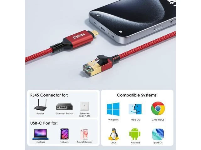 Alt view image 12 of 14 - USB C to Ethernet Cable 10 FT - 2 in 1 USB A/C to RJ45 Cable 1Gbps Braided Ethernet to USB C Cable Type C to RJ45 Ethernet for Thunderbolt 4/5 MacBook Pro/Air iPhone 16/17 XPS Galaxy S24