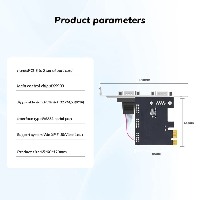 Alt view image 13 of 14 - 2-Port PCIe RS232 Serial Parallel Card - PCI Express to DB9 Expansion Card COM Port Adapter with AX9900 Chipset, Industrial Grade Gold-Plated Connector for Desktop PC