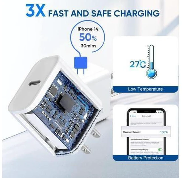Alt view image 9 of 14 - 3 Pack Fast Charger iPhone MFi Certified6FT iPhone Charger Fast Charging USB C Block Wall Adapter 6 Foot Type C to Lightning Cable for iPhone 14 Pro Max/14 Plus/13 Pro/12/12Pro/11/XS/X AirPods