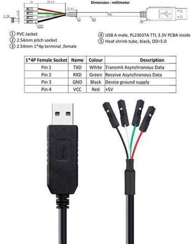 Alt view image 13 of 14 - DTECH USB to TTL Serial Adapter 3.3V Debug Cable TX RX Signal 4 Pin Female Socket PL2303 Prolific Chip for Windows 10 8 7 XP Vista (3-Meter, Black)