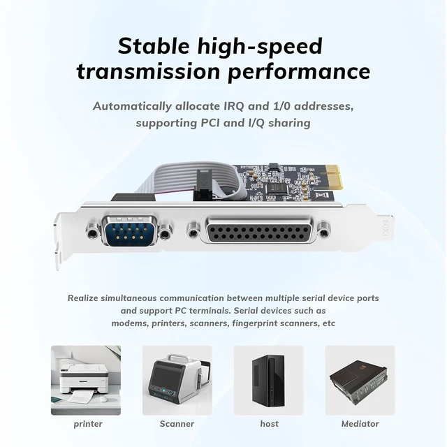 Alt view image 11 of 14 - PCI Express 1 Serial 1 Parallel Combo Card, PCIe to DB9 RS232 COM + DB25 LPT Printer Port Expansion Card with Low Profile Bracket, Industrial Controller Card for Desktop PC