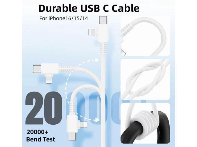 Alt view image 9 of 10 - USB-C to Lightning Cable 2-Pack 6 Feet USB C to USB C Cable 90 Degree Fast Charging Cord for iPhone17/ 16/15/14/13/12 iPad MacBook Galaxy