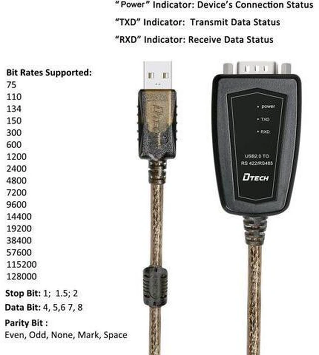 Alt view image 10 of 14 - DTECH USB to RS485 Adapter RS422 Serial Port Cable with CP2102 Chip Terminal Board LED Lights Ferrite Core for Windows 10 8 7 XP Mac (5 Feet)