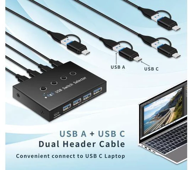 Alt view image 7 of 10 - usb switch 3 computers 4 computers,usb switcher 2 computers share keyboard mouse switch, USB 3.0 switch USB-A&C cable usb c switch selector,usb km switch,With USB-A&C cable and desktop controller