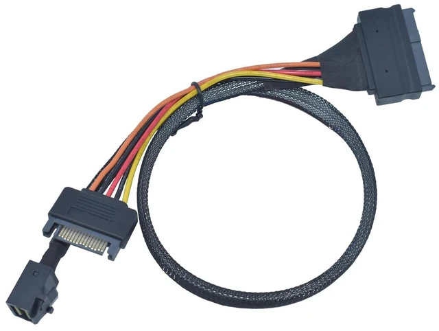 Alt view image 6 of 8 - Mini SAS HD SFF-8643 to U.2 SFF-8639 NVMe SSD Cable with 15 Pin SATA Power, 1.6ft (50cm)