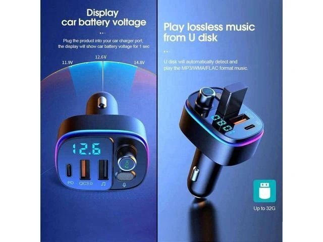 Alt view image 9 of 10 - QC 3.0 Multi Led Light PD Port Car Phone Charger Fast Charging Car BT 5.0 Wireless Stereo MP3 Player FM Transmitter