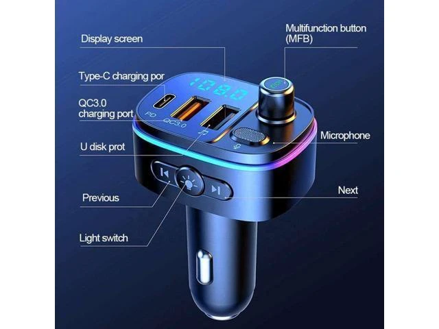 Alt view image 10 of 10 - QC 3.0 Multi Led Light PD Port Car Phone Charger Fast Charging Car BT 5.0 Wireless Stereo MP3 Player FM Transmitter