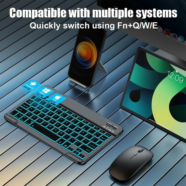 Alt view image 10 of 14 - Backlit Bluetooth keyboard for Phone, Tablet, iPad Air, Pro, Mini, A16, M2, M3, Galaxy, ChromeBook, MackBook, Wireless Travel Keyboard for Computers - Rechargable, Lightweight, Slim, Easy to Carry